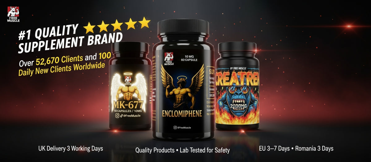 Free Muscle product bottles with the free UK delivery badge
